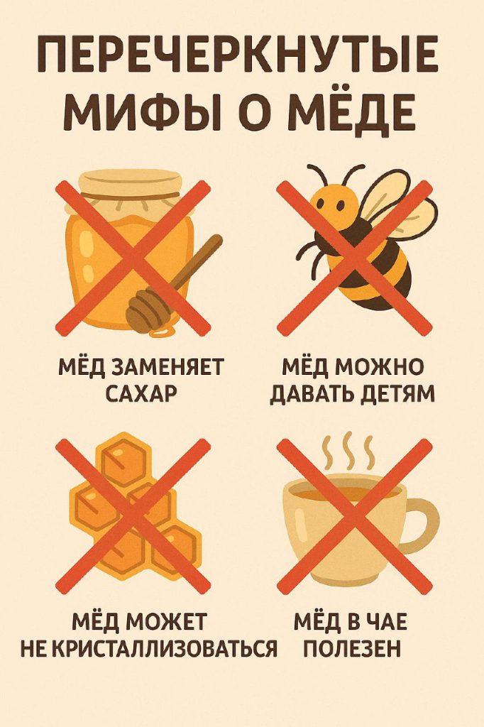Перечеркнутые мифы о меде в виде инфографики